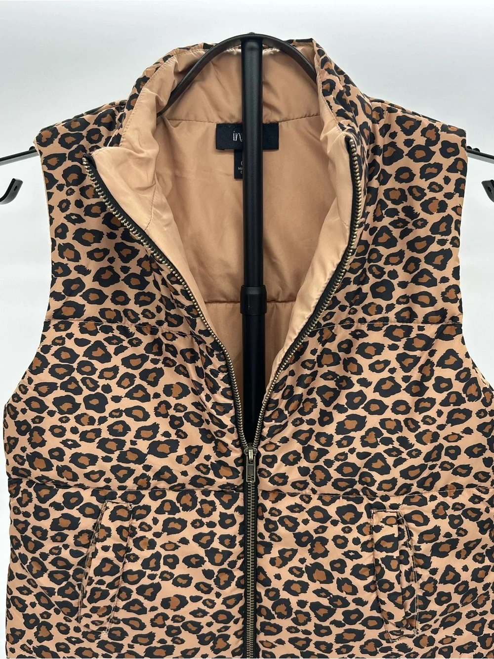 In Girl Leopard Print Sleeveless Puffer Vest - Tan/Black Size XL (16)